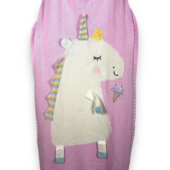 Handmade Unicorn 3D Knit Daycare School Naptime Blanket, Pink, Size 48x25 inches - Picture 2 of 10